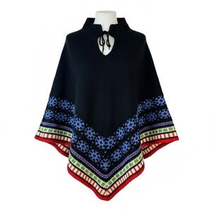 Liz Claiborne Retro Boho Knit Poncho Cozy Nordic Style OS
